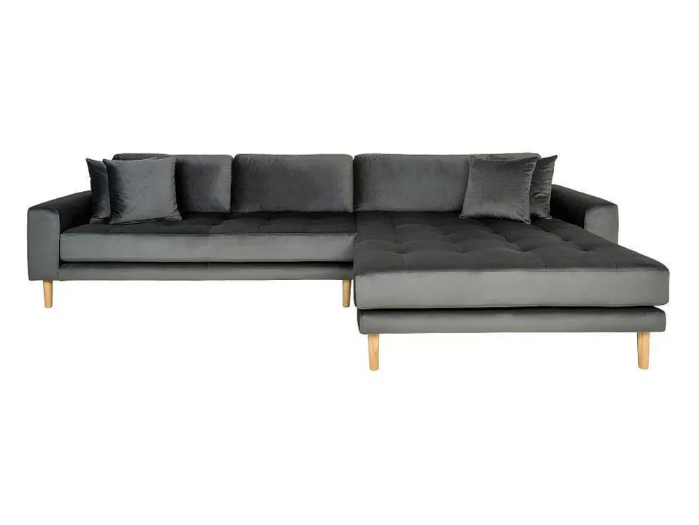 Lido Chaiselong Sofa Rechts Met 4 Kussens, Velour Grijs.