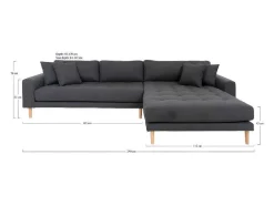Lido Chaiselong Sofa Rechts Met 4 Kussens, Velour Grijs.