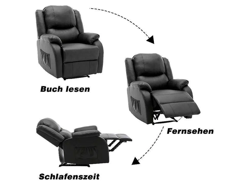 Liggende Relaxfauteuil Met Verstelbare Handvoetsteun, Bekleding Van Zwart Kunstleer