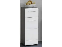 Linebad Badkamerkast 1 Deur, 1 Lade Gerookt Zilver, Wit Hoogglans.