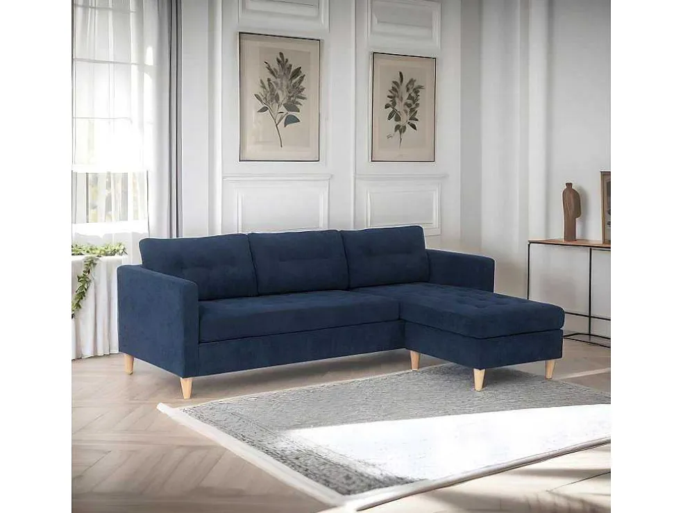 Marino Bank, Chaise Longue Naar Rechts Of Links Gedraaid In Fluweel Blauw.