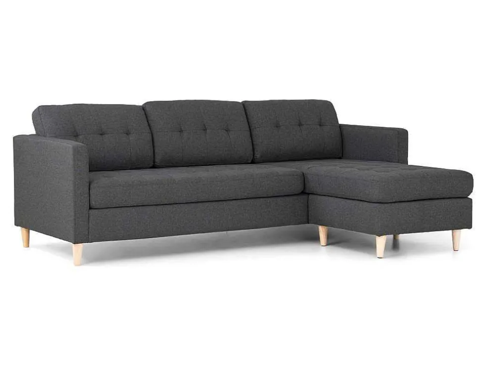 Marino 3-Zitsbank Met Chaise Longue Links Stof Donkergrijs.