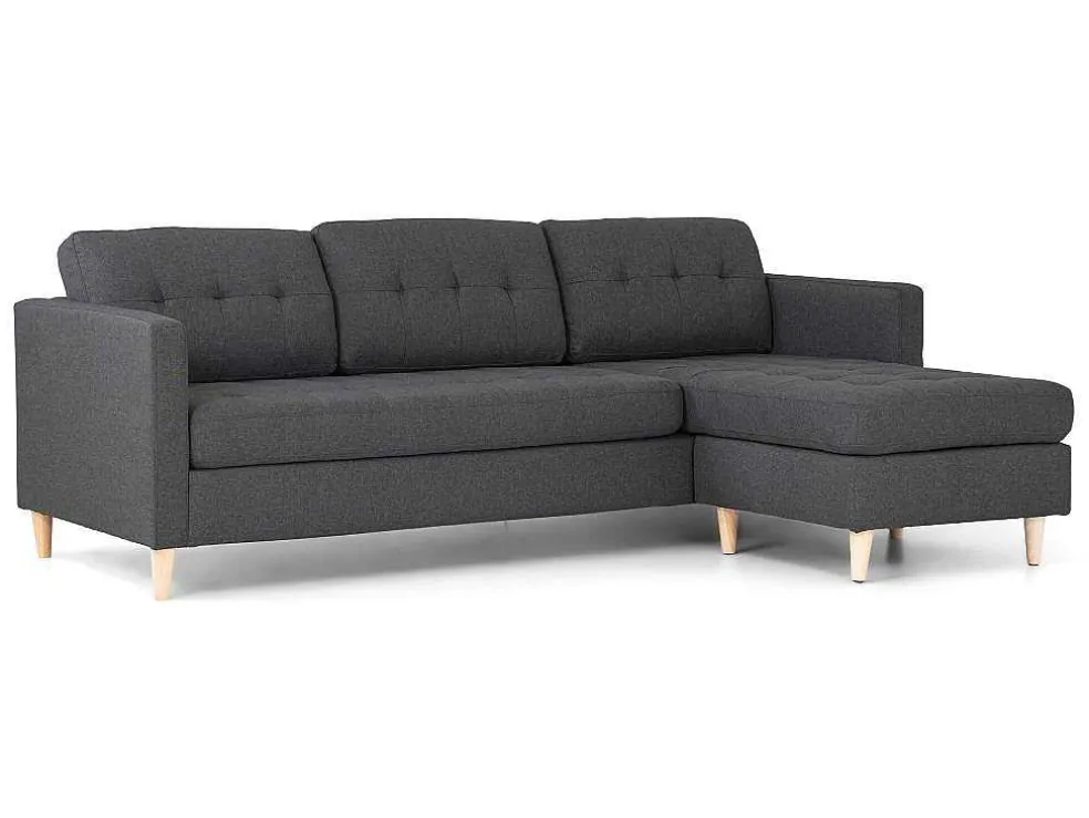 Marino 3-Zitsbank Met Chaise Longue Links Stof Donkergrijs.