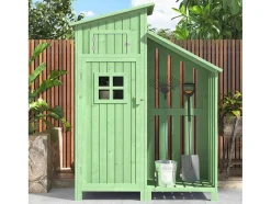 Massief Houten Tuinhuis Met Pvc Schuin Dak - 2 Planken 3 Klapdeuren - L124 X D46 X H174 Cm - Groen
