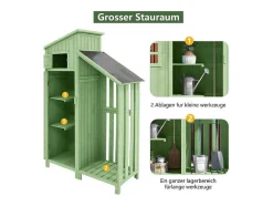 Massief Houten Tuinhuis Met Pvc Schuin Dak - 2 Planken 3 Klapdeuren - L124 X D46 X H174 Cm - Groen