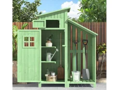 Massief Houten Tuinhuis Met Pvc Schuin Dak - 2 Planken 3 Klapdeuren - L124 X D46 X H174 Cm - Groen