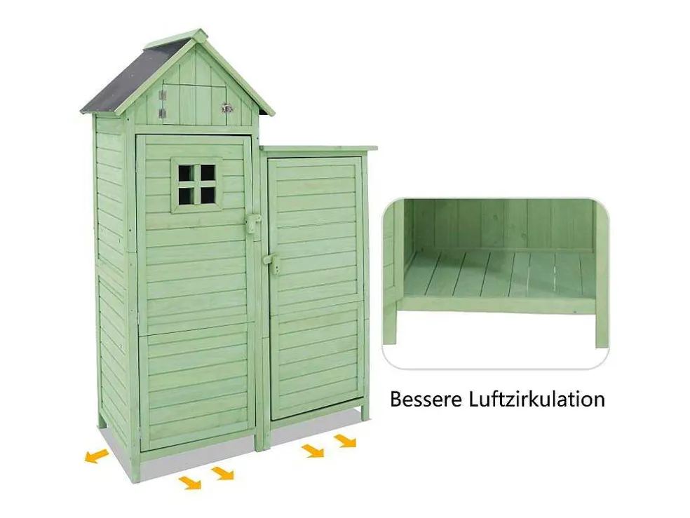 Massief Houten Tuinhuis Met Pvc Schuin Dak - 2 Planken 3 Klapdeuren - L118 X D54 X H173 Cm - Groen