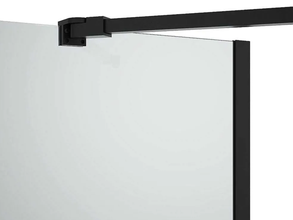 Matzwart Badscherm Met Handdoekhouder En Draaibare Retour - (70 + 30) X 140 Cm - Primael