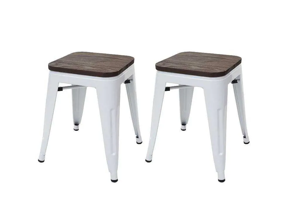 Mcw-A73 Kruk (Set Van 2) Houten Zitting, Wit