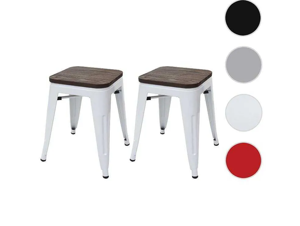 Mcw-A73 Kruk (Set Van 2) Houten Zitting, Wit