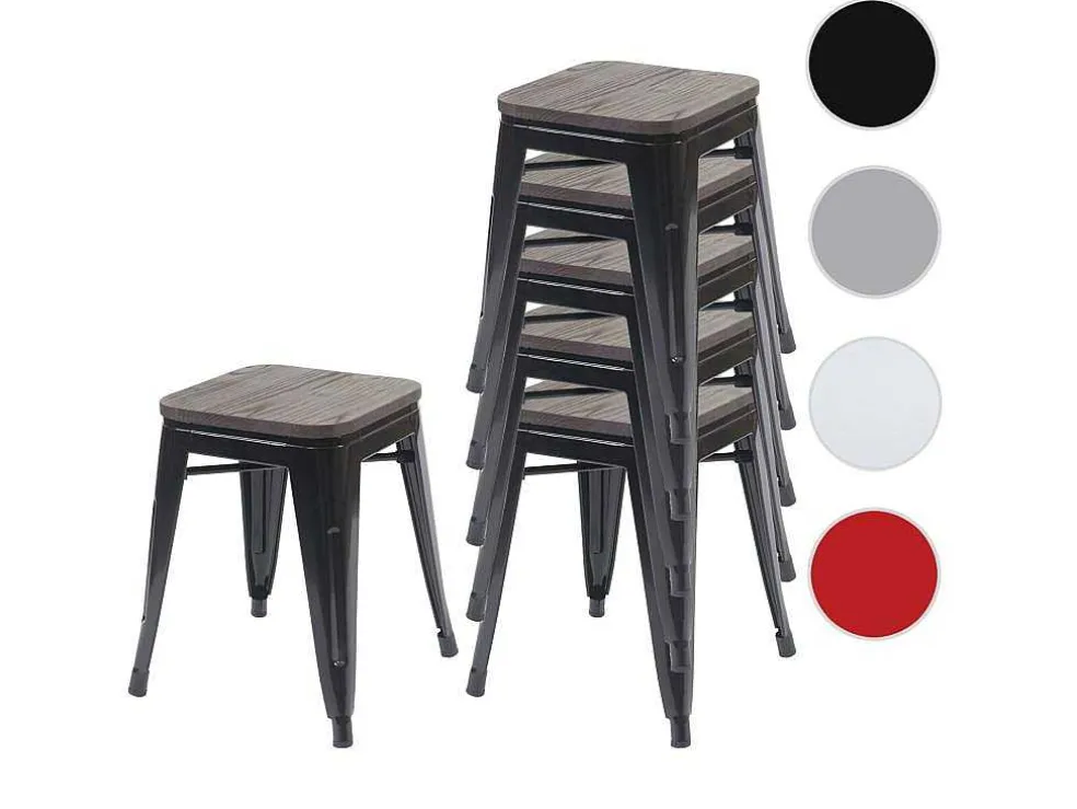 Mcw-A73 Kruk (Set Van 6) Houten Zitting, Zwart