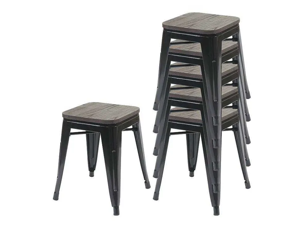 Mcw-A73 Kruk (Set Van 6) Houten Zitting, Zwart
