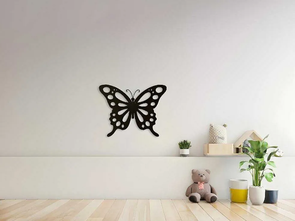 Metalen Decoratie Vlinder 7, Zwart, 48X1,5X37 Cm, Epikasa