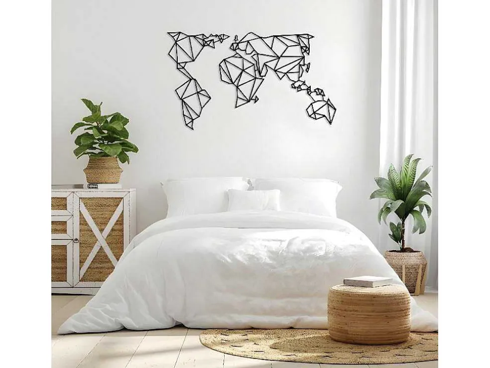 Metalen Decoratie Wereldkaart 21, Zwart, 140X1,5X80 Cm, Epikasa