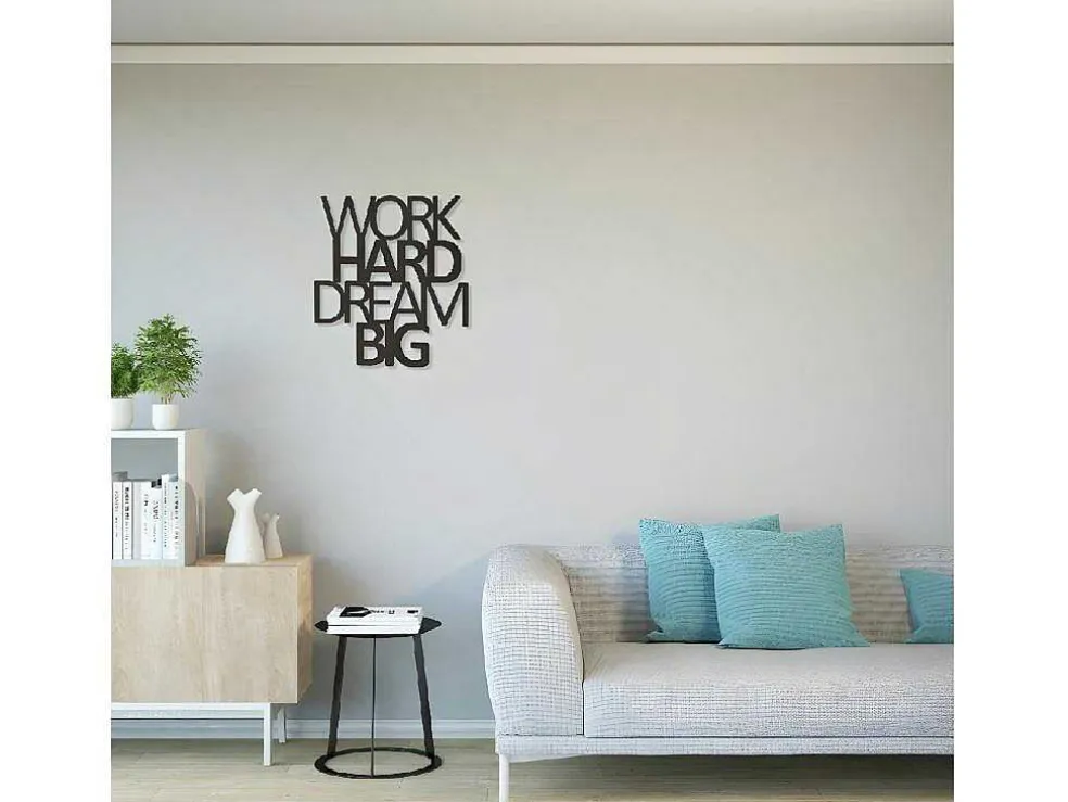 Metalen Decoratie Work Hard Dream Big 1, Zwart, 65X1,5X70 Cm, Epikasa