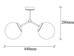 Metalen Plafondlamp Met 2 Bollen Damar - L. 44 X H. 28 Cm - Zwart En Goudkleurig