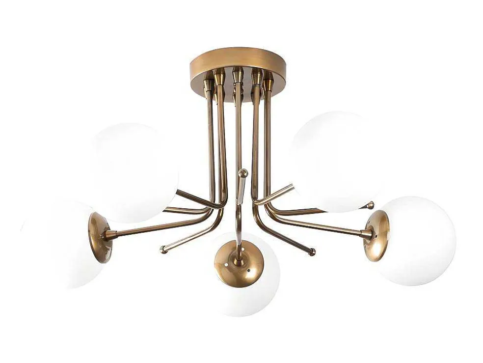 Metalen Plafondlamp Met 5 Lampen Daisy - D80 X H34 Cm - Wit En Goud