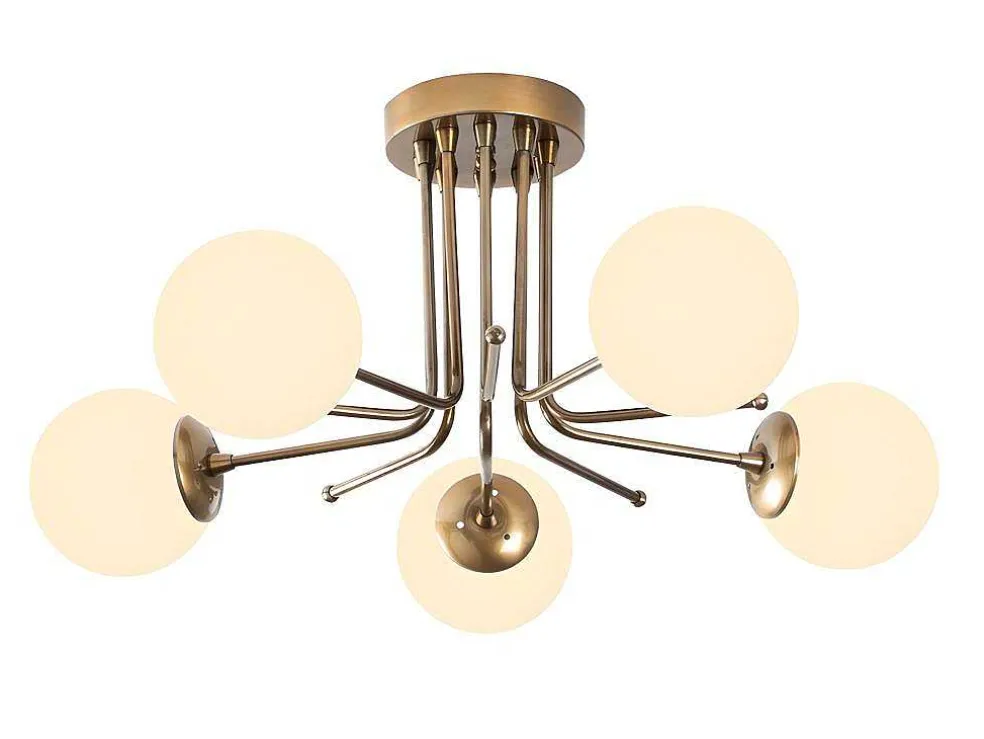 Metalen Plafondlamp Met 5 Lampen Daisy - D80 X H34 Cm - Wit En Goud
