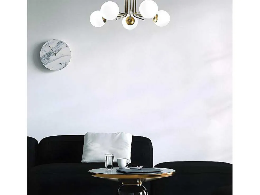 Metalen Plafondlamp Met 5 Lampen Daisy - D80 X H34 Cm - Wit En Goud