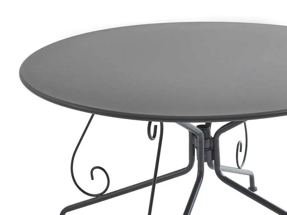 Metalen Tuineethoek Met Gietijzeren Stijl: Een Tafel D120 Cm En 4 Opstapelbare Fauteuils - Antraciet - Guermantes Van Mylia