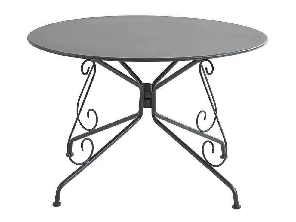 Metalen Tuineethoek Met Gietijzeren Stijl: Een Tafel D120 Cm En 4 Opstapelbare Fauteuils - Antraciet - Guermantes Van Mylia