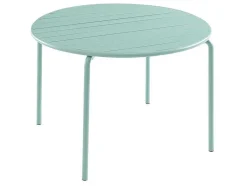 Metalen Tuinsalon Mirmande - Tafel D110 Cm + 4 Stapelbare Fauteuils - Amandelgroen