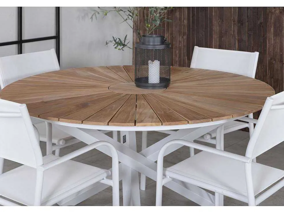 Mexico Tuinmeubelset Tafel O140Cm En 4 Stoel Santorini Wit, Naturel.