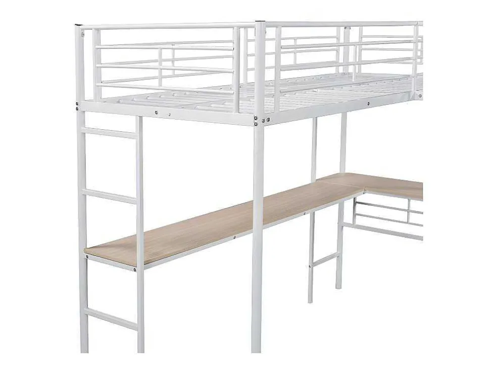 Mezzaninebed - 2 Bedden 90X200 Cm - 2 Bureaus Onder Het Bed - Wit