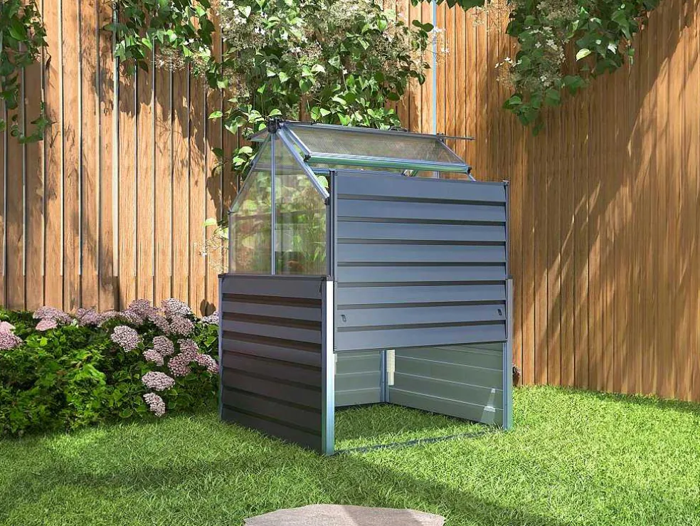 Mini-Tuinkas Van Polycarbonaat En Structuur Van Aluminium - L120 X B120 X H169 Cm - Antraciet - Genista