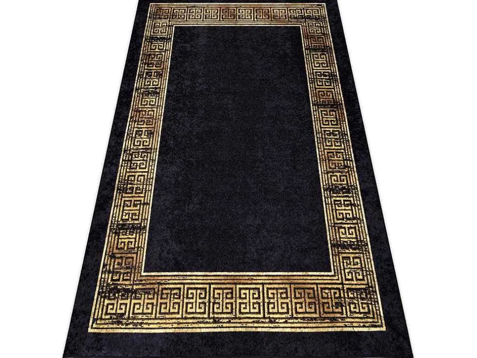 Miro 51223.806 Tapijt Wasbaar Kader, Grieks Antislip - Zwart / Goud 200X290 Cm