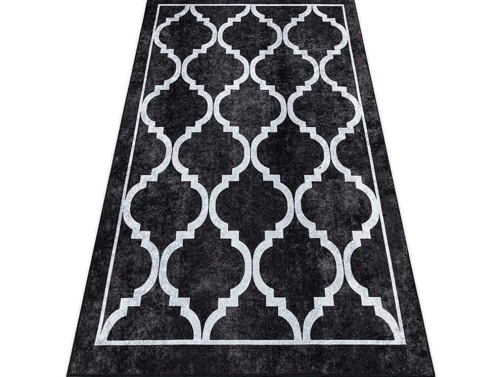 Miro 51639.806 Tapijt Wasbaar Trellis Geruite Antislip - Zwart 200X290 Cm