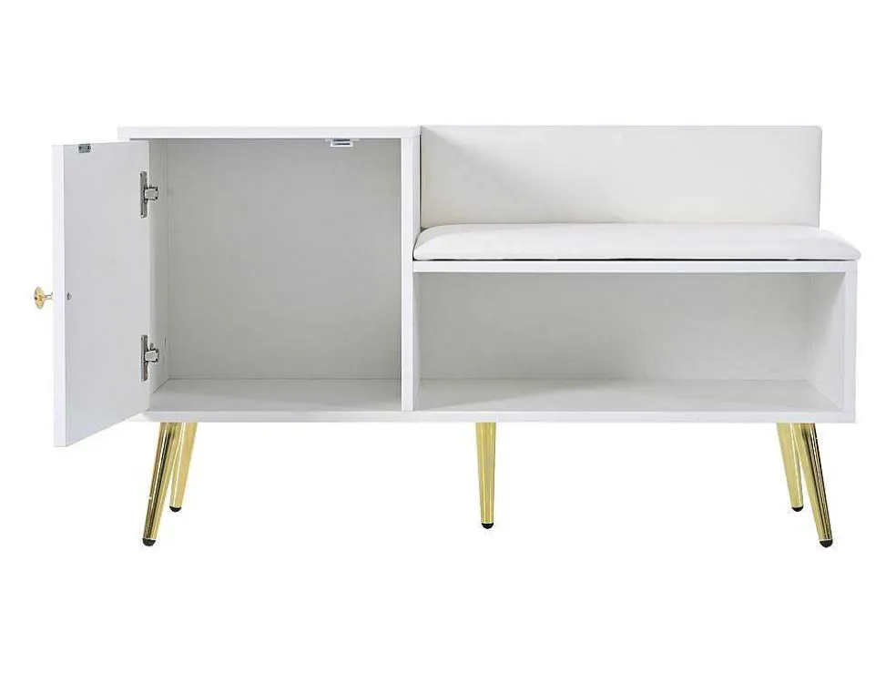 Moderne Schoenenbank Met 3 Deuren En Kussen - Metalen Poten En Handgrepen - Kleur Wit - 100 X 38 X 58 Cm