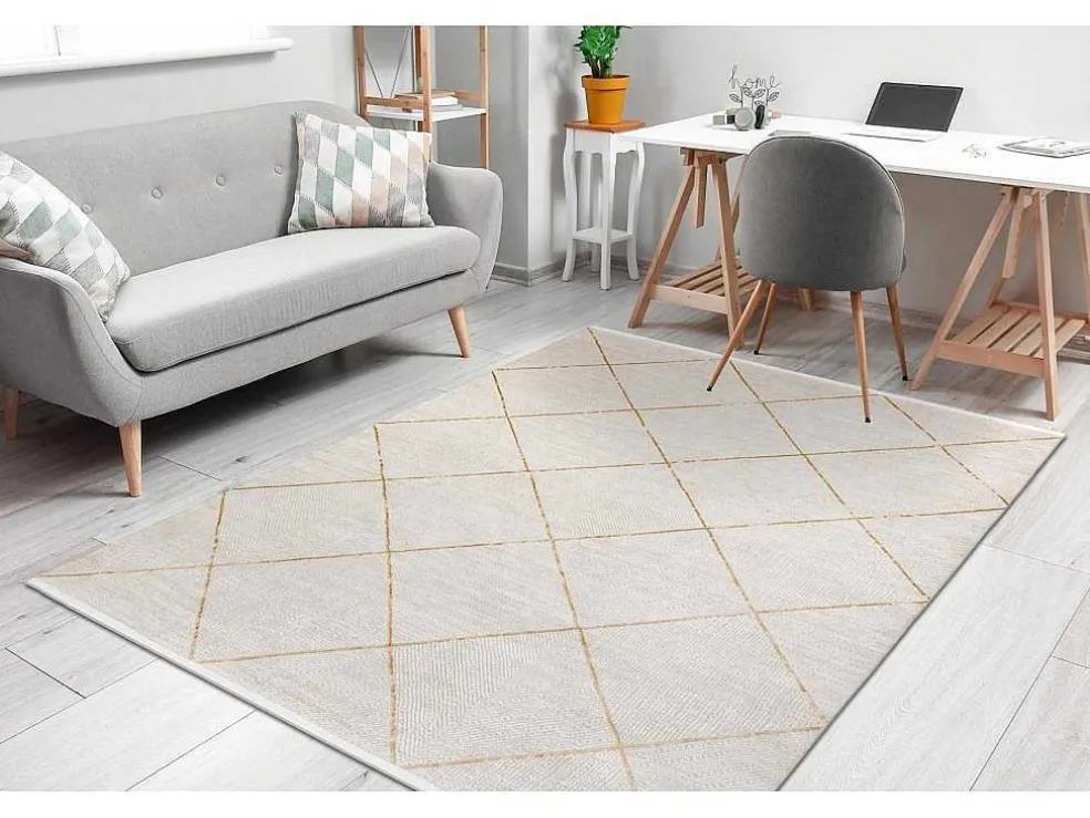 Modern Tapijt Duke 51245 Creme / Goud - Latwerk, Gestructureerd, Zeer 140X190 Cm