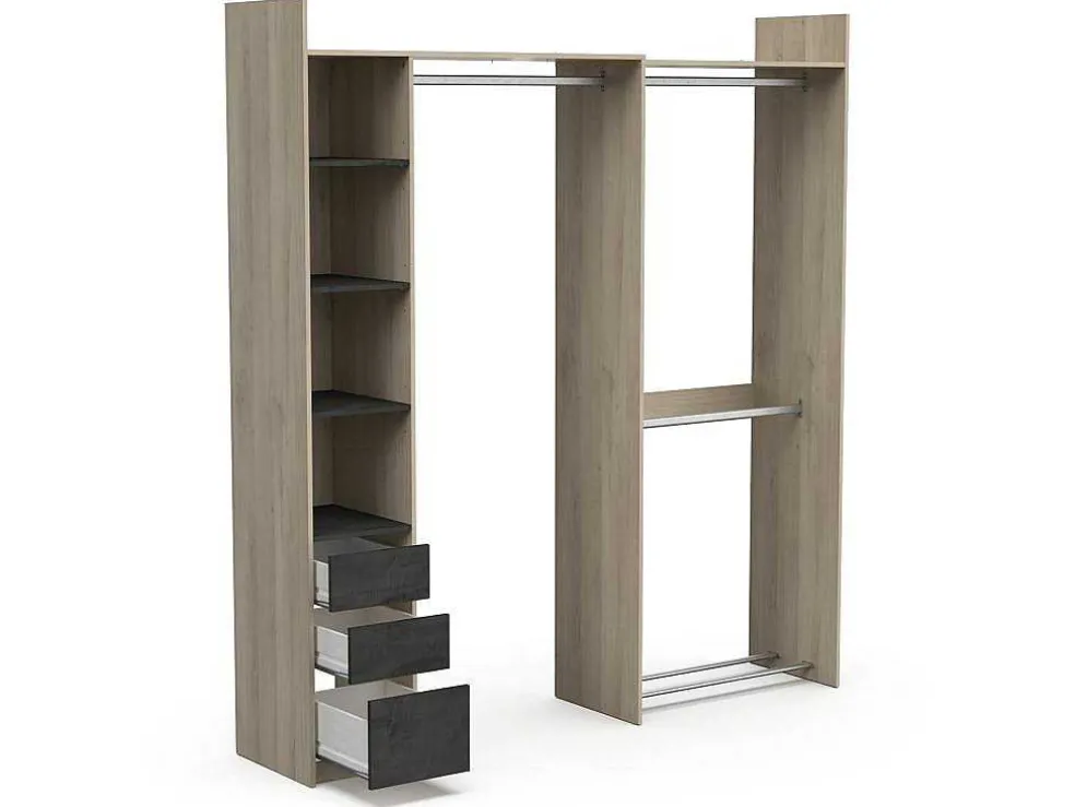Moduleerbare Kleerkast Hoek Of Recht - L200 Cm - Kleur: Naturel En Zwart - Emilyo