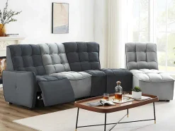 Moduleerbare Relaxhoekbank Van Fluweel - Lichtgrijs En Antraciet - Alford