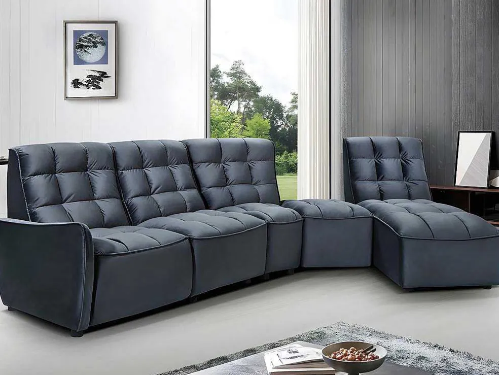 Moduleerbare Relaxhoekbank Van Fluweel - Antraciet - Alford