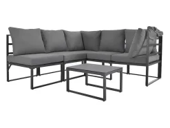 Multifunctioneel Ijzeren Tuinmeubel - Loungebank Met Verstelbare Luifel - 5 Zitplaatsen En 1 Salontafel - Grijs