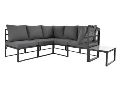 Multifunctioneel Ijzeren Tuinmeubel - Loungebank Met Verstelbare Luifel - 5 Zitplaatsen En 1 Salontafel - Grijs