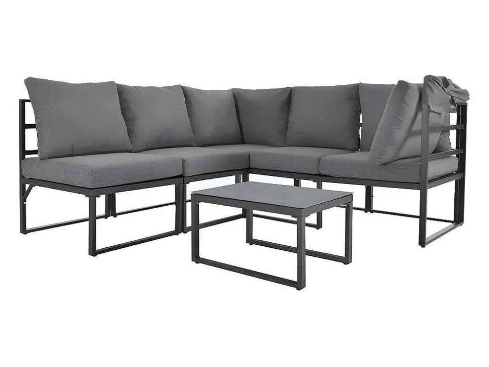 Multifunctioneel Ijzeren Tuinmeubel - Loungebank Met Verstelbare Luifel - 5 Zitplaatsen En 1 Salontafel - Grijs
