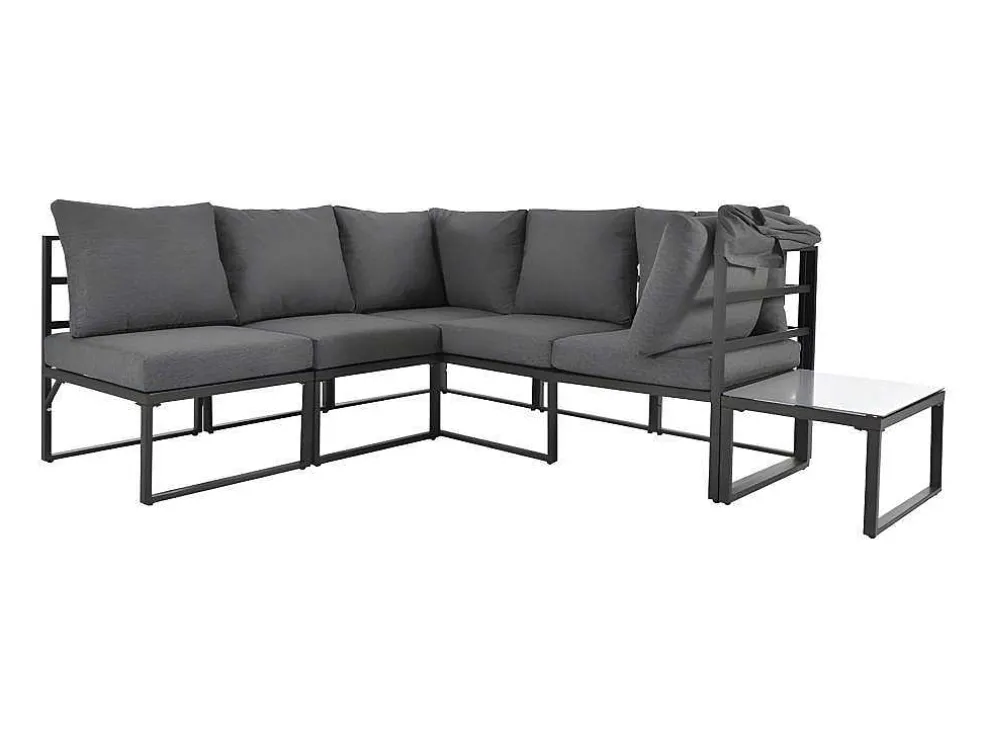 Multifunctioneel Ijzeren Tuinmeubel - Loungebank Met Verstelbare Luifel - 5 Zitplaatsen En 1 Salontafel - Grijs