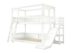 Multifunctioneel Stapelbed Voor Kinderen - Met Ladder En Glijbaan - 2X90X200Cm - Massief Hout - Wit