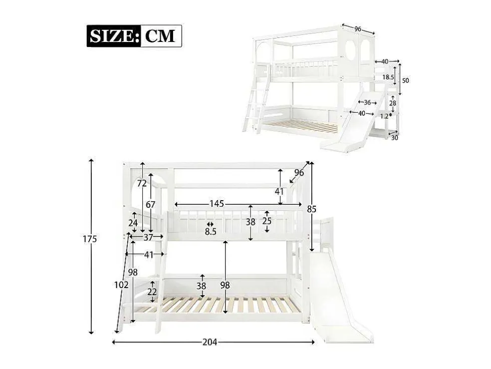 Multifunctioneel Stapelbed Voor Kinderen - Met Ladder En Glijbaan - 2X90X200Cm - Massief Hout - Wit