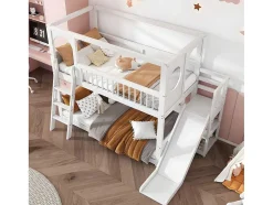 Multifunctioneel Stapelbed Voor Kinderen - Met Ladder En Glijbaan - 2X90X200Cm - Massief Hout - Wit
