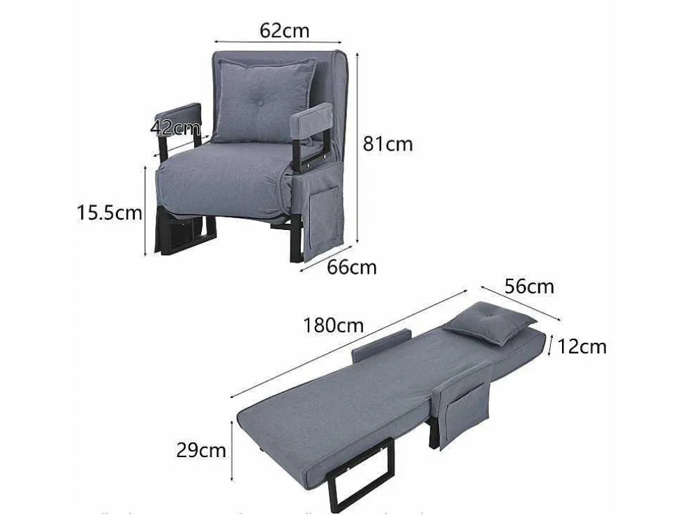 Multifunctionele Ligstoel Met Kussen - Om Te Bouwen Tot Fauteuil - Linnen Stof - Grijs