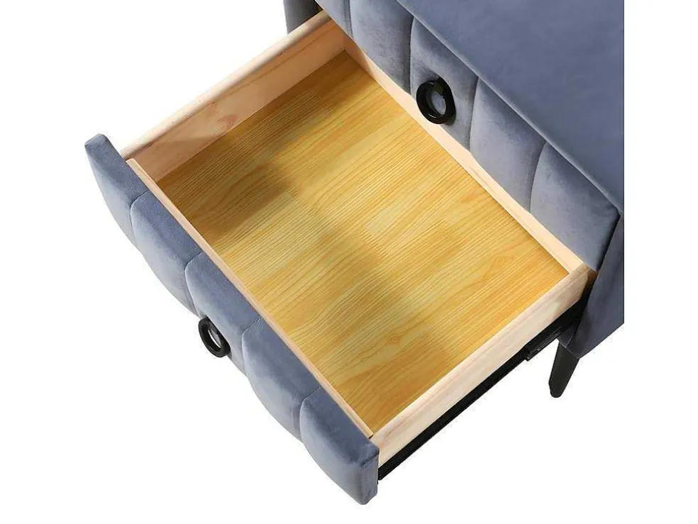 Nachtkastje Bekleed Met Fluweel En Mdf - 2 Lades - Metalen Poten - Grijs