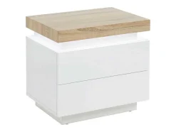 Nachtkastje - 2 Lades - Gelakt Mdf - Met Ledverlichting - Kleur: Wit En Eiken - Halo Ii