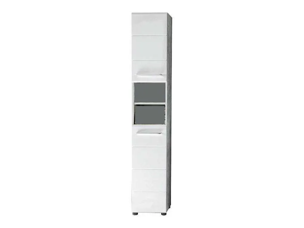 Nanobad Kolomkast Hoog 2 Deuren, 2 Open Vakken Betonsteen Decor, Wit Hoogglans.