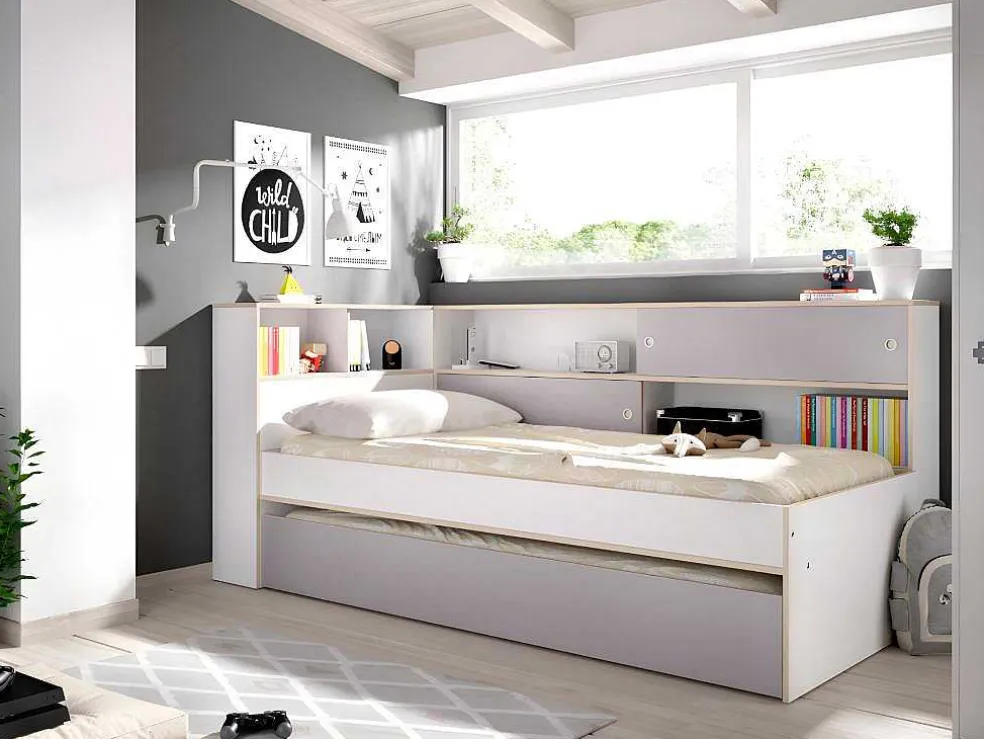 Nestbed Met Opbergruimte - 90 X 200 En 90 X 190 Cm - Wit En Grijs + Bedbodem - Losiana