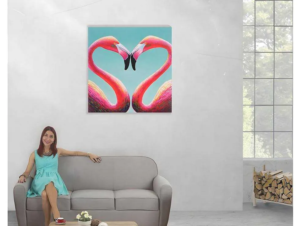 Olieverfschilderij Flamingo Handgeschilderd