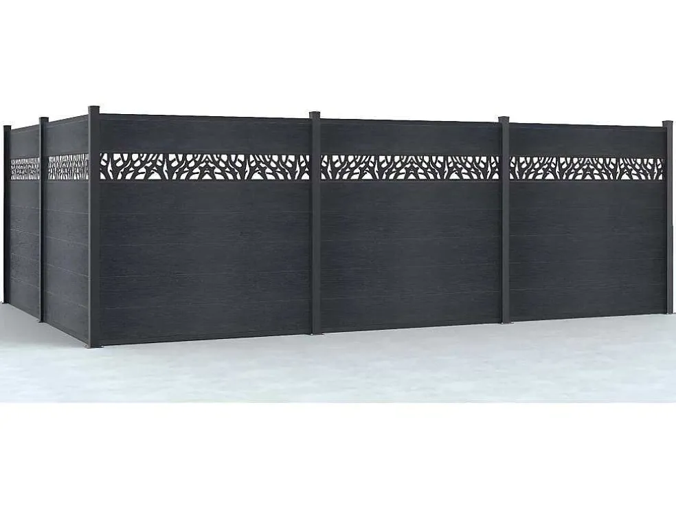 Omheining H181 Cm - Set Van 7 Latten In Composiet Met Motief + 2 Antraciet Palen - Enola